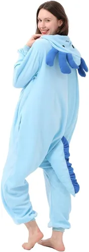 Vista 6 de drafform Unisex Adult Axolotl Onesie Pajamas Halloween Cosplay Costume Animal One-Piece Jumpsuit Party Sleepwear Homewear