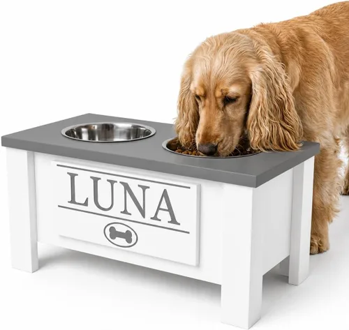 Vista 32 de GTW Soporte de Cuenco Elevado Personalizado para Perros Grandes, Medianos, Pequeños y Extra Pequeños - Cuencos de Acero Inoxidable para Comida