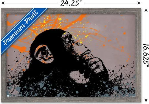 Vista 3 de Trends International Thinker Monkey - Póster de pared de la colección Graffiti, 22.4 pulgadas de largo x 14.7 pulgadas, versión enmarcada en madera