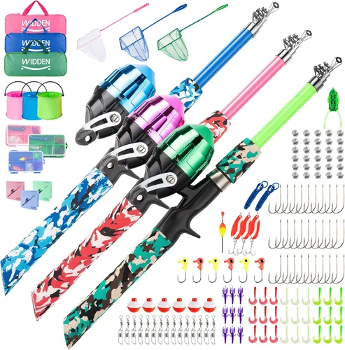 Vista 15 de WIDDEN Kids Fishing Pole, Portable Telescopic Kids Fishing Poles for Boys and Girls, Fishing Rod and Reel Combo Kit with Tackle Box, and Fishing