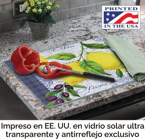 Vista 7 de Tabla de cortar de vidrio de limones y aceitunas, 14-7/8 x 11-3/4 pulgadas