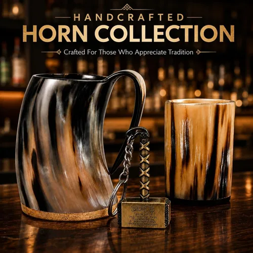 Vista 4 de FENRIR Taza de cuerno vikingo de 16 onzas con vaso de chupito, regalos vikingos para hombres y mujeres, abridor de botellas, jarra de cuerno de buey
