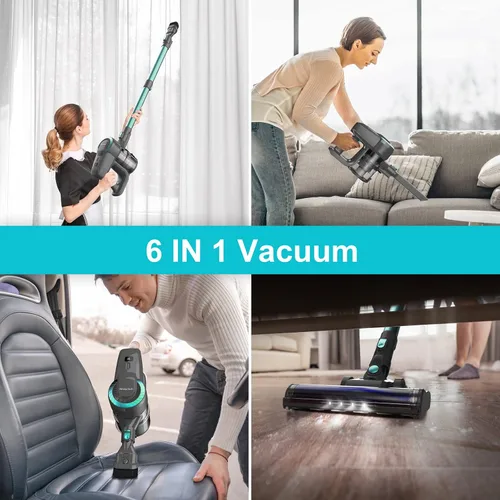 Vista 5 de DEVOAC Aspiradora inalámbrica N300, aspiradora ligera 6 en 1, batería de 2200 mAh de hasta 40 minutos de tiempo de funcionamiento, potente