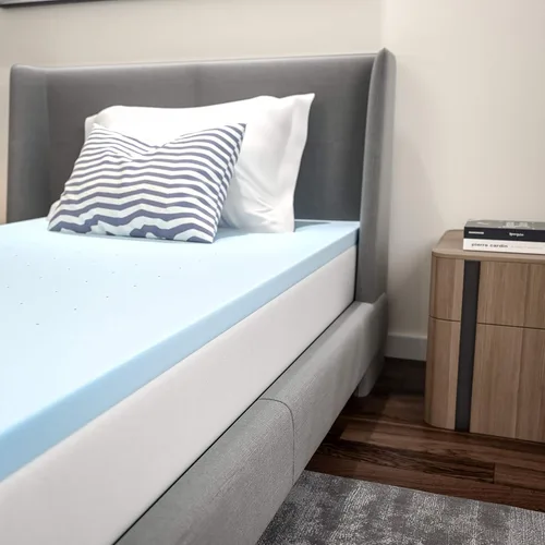 Vista 3 de EMMA + OLIVER Cubrecolchón de espuma viscoelástica refrescante de 2 pulgadas con infusión de gel frío, espuma viscoelástica certificada CertiPUR-US