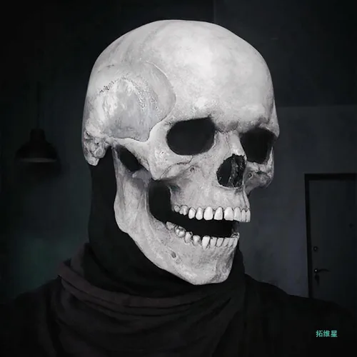 Vista 9 de TGYYJH11 - Máscara de Halloween, máscara de esqueleto humano 3D con mandíbula móvil, máscara de Halloween para adultos (blanco, tamaño universal)