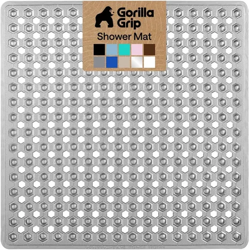 Vista 38 de GORILLA GRIP - Alfombrilla patentada cuadrada para cabina de ducha, alfombrillas pequeñas para el piso de la bañera para duchas de pie, ventosas