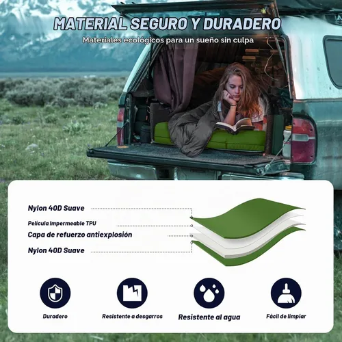 Vista 6 de Colchoneta de dormir para camping, extra grueso, 4.7 pulgadas, colchoneta inflable ultraligera e impermeable con colchón de aire integrado para Verde