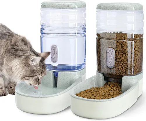 Vista 7 de Kacoomi Alimentador Automático para Perros y Gatos y Dispensador de Agua, Conjunto de Alimentador por Gravedad y Dispensador de Agua con Cuenco