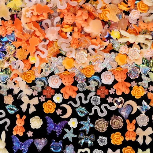 Vista 9 de COOSLIM 110 dijes de uñas 3D para uñas acrílicas, flor de camelia, rosa, mariposa, lazo, corazón, oso, conejo, estrella, para diseños de uñas