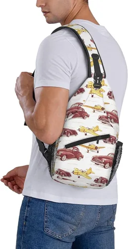 Vista 6 de Small Crossbody Bags for Women Men - Vintage Car Plane Print Adjustable Shoulder Bag Fanny Packs Belt Sling Bag Crossbody Purses Backpack for Travel