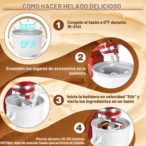 Vista 4 de Accesorio para máquina de helados KitchenAid, compatible con accesorios y accesorios KitchenAid 4.5/5QT/6QT, 2 cuartos de galón para batidora