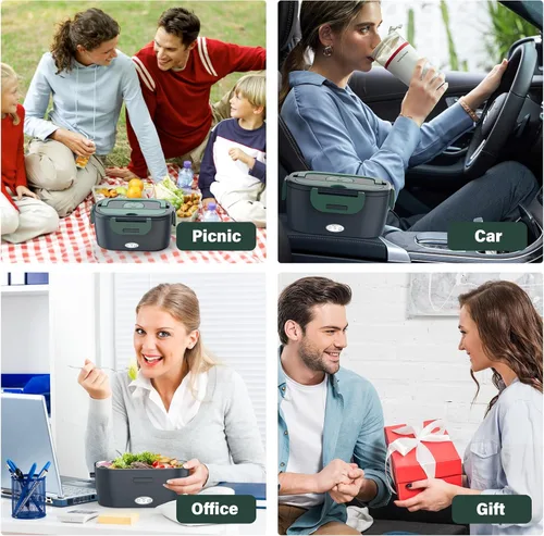 Vista 7 de Fiambrera eléctrica para adultos, calentador de alimentos portátil de 80 W, 12 V/24 V/110 V, lonchera térmica 3 en 1 para coche/camión/oficina