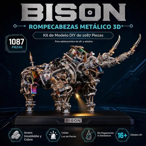 Vista 2 de Rompecabezas de metal 3D para adultos, kits de modelo de metal bisonte, rompecabezas de metal 3D, toros mecánicos, bloques de construcción, montaje