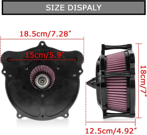 Vista 5 de PSLER Filtro de aire de turbina de motocicleta Filtro de admisión para Touring FLHR Road King FLHX Street Glide FLTR 2008-2016, para FLS Softail