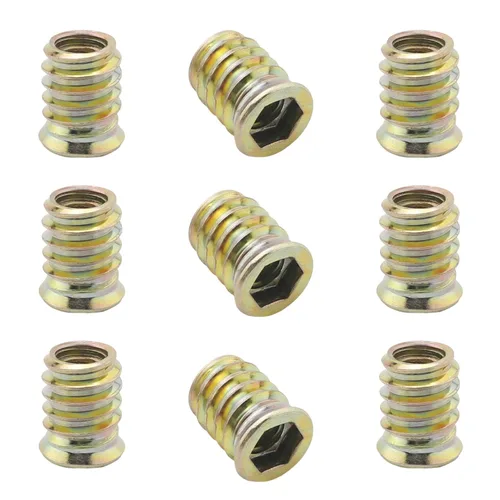 Vista 23 de MroMax 20 piezas de insertos de tuerca para muebles M6x10mm, acero al carbono, zincado, hexagonal interno, tornillo con brida, insertos de madera