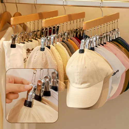 Vista 3 de Organizador de armario con 10 clips, organizador de armario colgante que ahorra espacio, pinzas para sombreros y bufandas que ahorran espacio