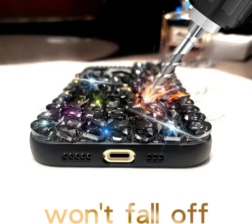 Vista 9 de Funda para iPhone 13 Pro para mujer (6.1 pulgadas), funda de lujo muy brillante con purpurina 3D con diamantes de imitación de cristal brillante