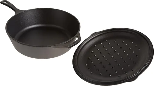Vista 3 de Lodge L10CF3 Sartén profunda cubierta de hierro fundido, pre-sazonada, 5 cuartos de galón y soporte de mango caliente de silicona ASHH11, negro