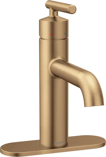 Vista 6 de Moen Gibson 6145BZG - Grifo de lavabo de baño moderno de un solo orificio dorado bronce con placa opcional, 6145BZG