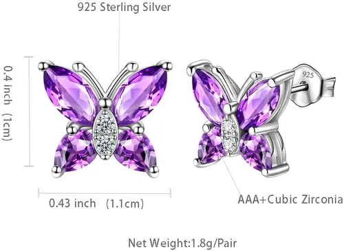 Vista 6 de Aurora Tears Butterfly Jewelry,Women 925 Sterling Silver Butterflies Birthstone Pendant NecklaceEarringsRings Wedding Gift
