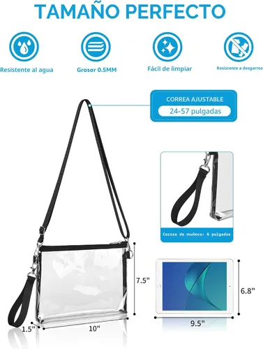 Vista 3 de Bagenius Clear Purse Stadium Approved, Crossbody Bag with Detachable Straps Negro