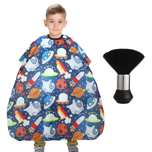 Vista 9 de Capa de peluquería para niños con cepillo para el cuello, capa profesional de corte de pelo con cierre a presión ajustable