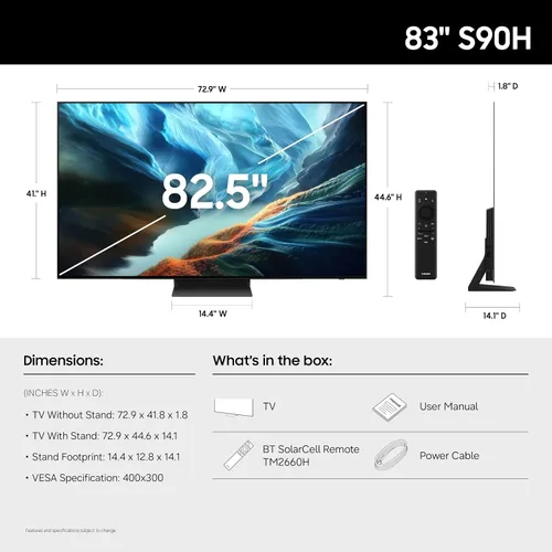 Vista 2 de Samsung Serie S90H de 83 pulgadas, OLED, 4K, Smart TV, modelo 2026