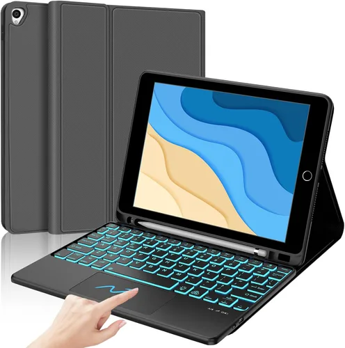 Vista 25 de Funda con teclado táctil para iPad de 9ª/8ª/7ª generación de 10.2 pulgadas, Pro 10.5, Air 3ª generación, funda inteligente con soporte para lápices