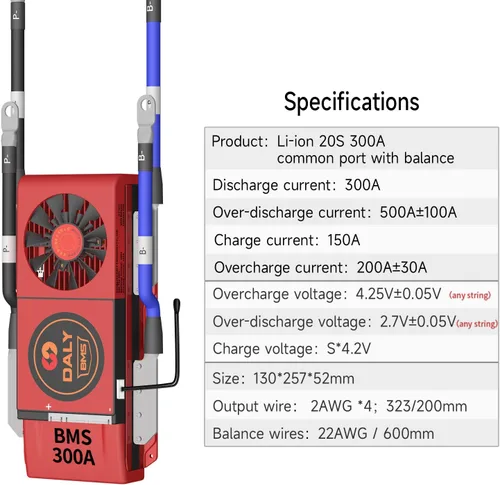 Vista 109 de DALY BMS 72V Li-ion 20S 30A Tablero de protección con cable de equilibrio de puerto común para panel solar autoconstruido, sistema de suministro
