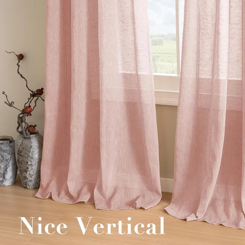 Vista 7 de H.VERSAILTEX Cortinas de lino de mezcla natural para sala de estar/cortinas de lino semitransparentes reductoras de luz de 54 pulgadas de largo