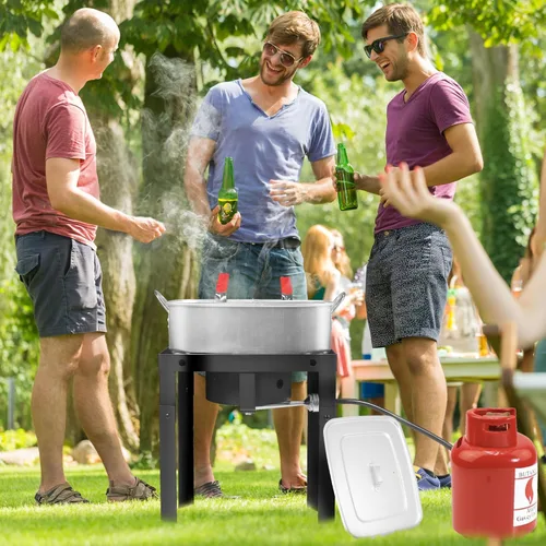 Vista 5 de OT1808-LID-Freidora de Propano con Olla Profunda Cuadrada de 18Qt – Cesta Colador de Aluminio de Alta Calidad para Freír Pescado, Olla para Mariscos