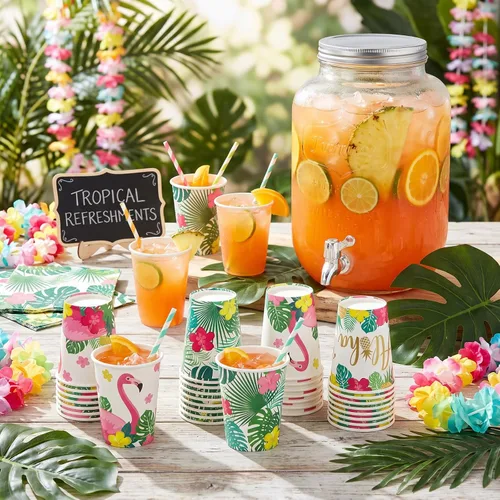 Vista 3 de Hoolerry 60 tazas Luau Aloha Party desechables de papel para fiesta hawaiana Aloha decoraciones de fiesta Tropical Luau 9 onzas verano Tiki piscina