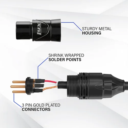 Vista 4 de LyxPro Cable de micrófono XLR hembra a macho de ángulo recto de 3 pines de 1.5 pies para altavoces amplificados, interfaz de audio, rendimiento