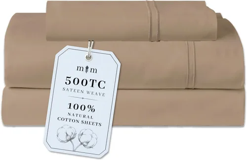 Vista 17 de Sábanas de Cama de Algodón 100% Natural Juego de Sábanas Twin de Tejido Satinado de Una Sola Capa de 500 TC Ropa de Cama Sólida Suave