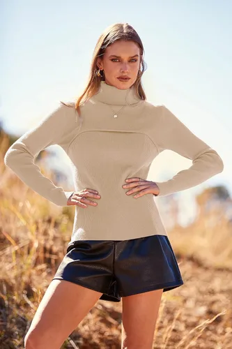 Vista 8 de PRETTYGARDEN - Suéter de punto de cuello alto para mujer, manga larga, suave, ajuste clásico