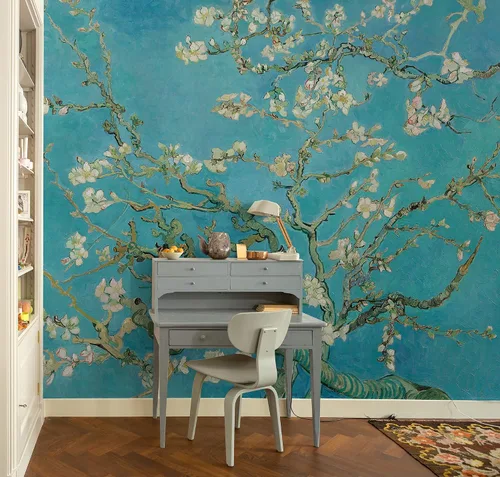 Vista 4 de Papel pintado de flor de almendra acuarela floral mural de pared (ESTILO 1)