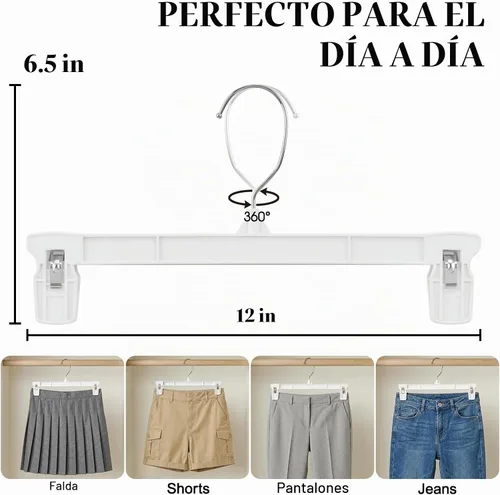 Vista 2 de Perchas para falda Smartor Perchero para pantalones con clips Disponible en paquetes de 10, 30, 60 Ahorro de espacio Duraderas Clips