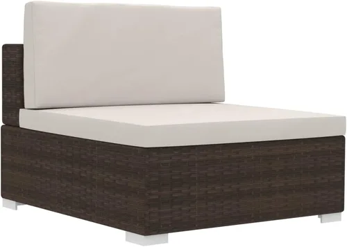 Vista 4 de 3-Piece Modular Patio Sofa Set with Cushions, Brown Synthetic Rattan Rectangular Outdoor Sofa Set for 3, Powder-Coated Steel Frame