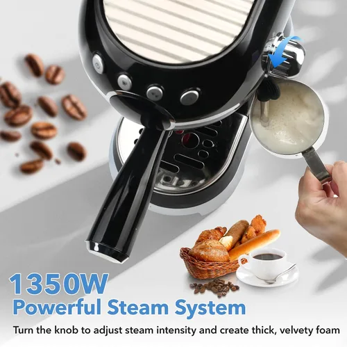 Vista 6 de HBN Máquina Compacta de Espresso de 20 Bar con Espumador de Leche, Tanque de Agua Extraíble de 27oz para Espacios Pequeños, Cafetera Casera