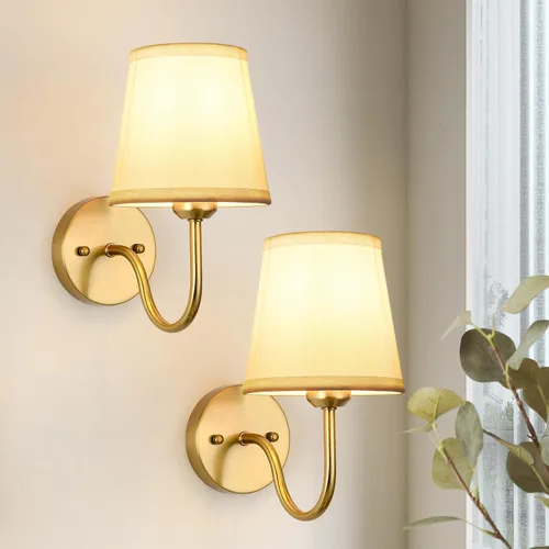 Vista 12 de Juego de 2 Apliques de Pared, Lámparas de Pared Modernas para Dormitorio, Apliques Luminaria de Pared con Pantalla de Tela Beige, Lámparas de Pared