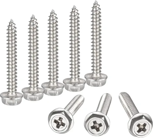 Vista 6 de uxcell Phillips - Tornillos autorroscantes para arandela hexagonal, M4 x 0.472 in, acero inoxidable 304, brida hexagonal, 25 piezas