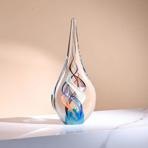 Vista 3 de Escultura de vidrio soplado a mano, decoración de estilo Murano, figuras de colección de arte de vidrio transparente, estatua decorativa de lágrima