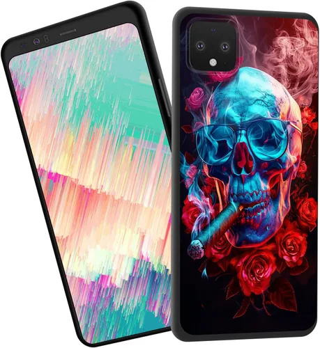 Vista 96 de for Google Pixel 4 XL Case,Slim Shockproof TPU Soft Rubber Silicone Cover Phone Case for Google Pixel 4 XL,Blue Skull Headphone