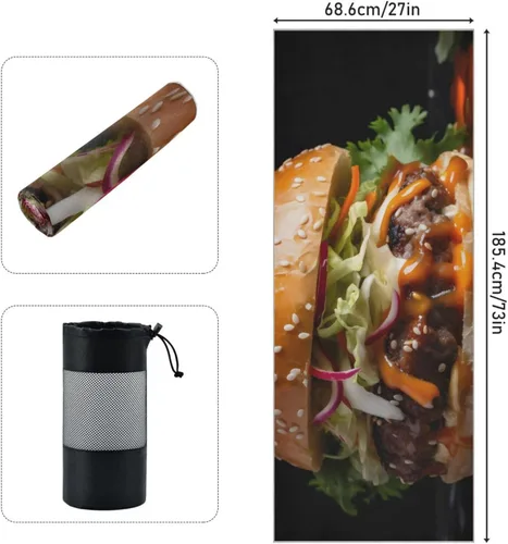 Vista 4 de Hamburger - Toalla de yoga caliente – Diseño fresco, puntos de agarre, súper absorbente, antideslizante, 27 x 73 pulgadas – Toallas para esterilla
