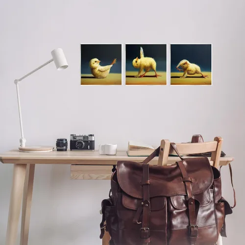 Vista 2 de Stupell Industries Yoga Chick Trio Painting Funny Farm Animals Stretching, placa de pared con diseño de Lucia Heffernan, 12 x 12 pulgadas