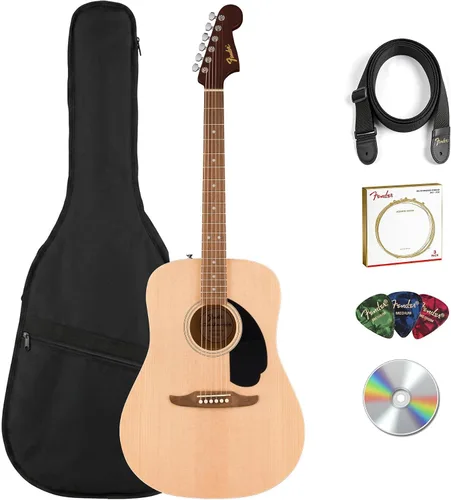 Vista 19 de Fender Guitarra acústica Dreadnought - Paquete natural con estuche, afinador, cuerdas, correa y púas