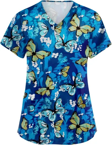 Vista 29 de Camisetas de uniforme médico de Navidad para mujer, talla grande, estampado ##896-Multicolor