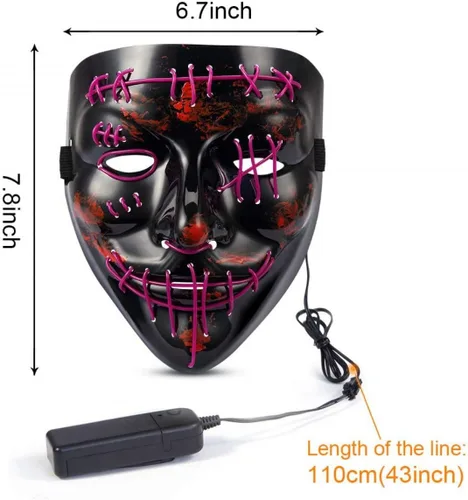 Vista 2 de Lumiparty Máscara de La Purga de Halloween para adultos y niños, máscara de miedo con luz LED, disfraz de cosplay para Halloween, festival