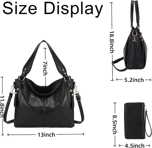 Vista 2 de Juego de 2 bolsos de mano para mujer, bolsos de hombro y cartera para mujer Negro