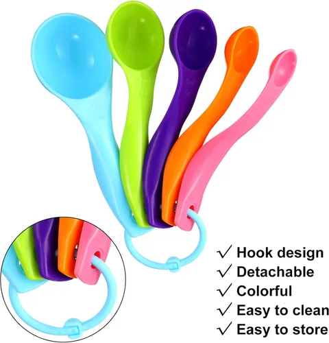 Vista 5 de Frienda 20 cucharas medidoras de plástico coloridas para cocina, hornear ingredientes secos y líquidos